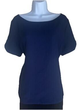 VTG Mittoshop L Navy Blue Short Sleeve Work Blouse Officecore Goth Whimigoth